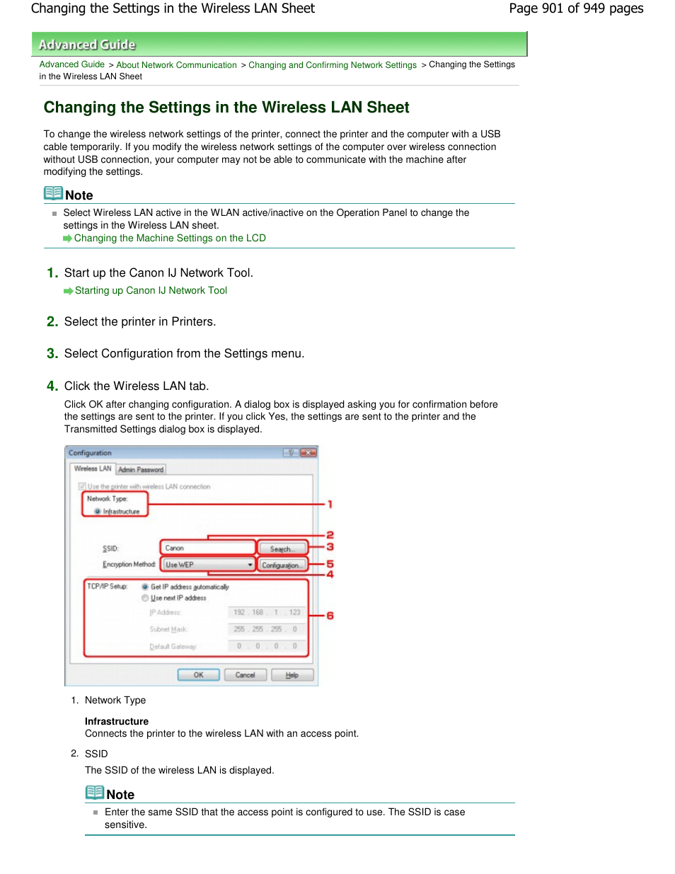 Changing the settings in the wireless lan sheet | Canon PIXMA MP560 User Manual | Page 901 / 949