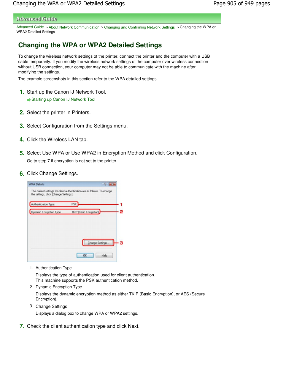 Changing the wpa or wpa2 detailed settings | Canon PIXMA MP560 User Manual | Page 905 / 949