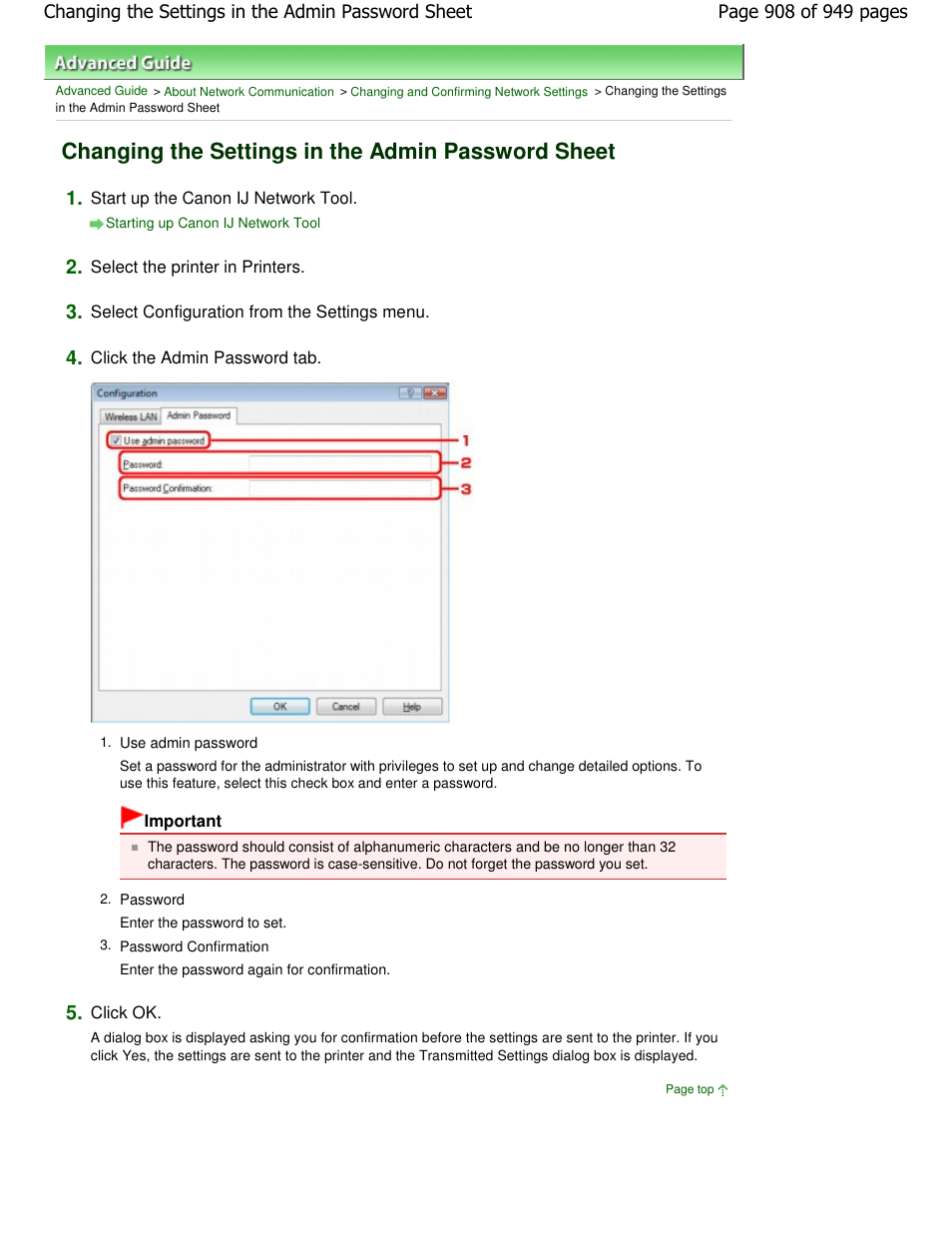 Changing the settings in the admin password sheet | Canon PIXMA MP560 User Manual | Page 908 / 949