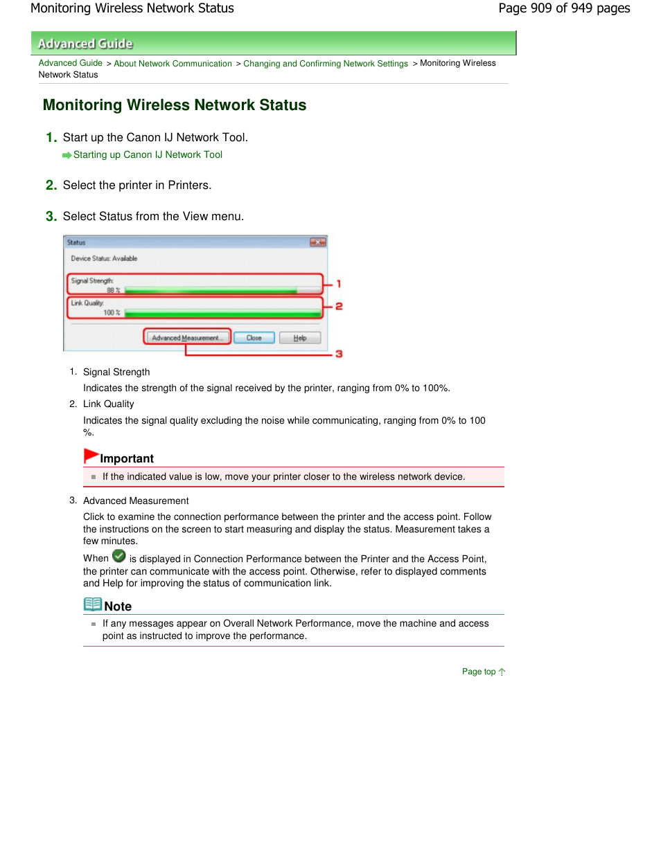 Monitoring wireless network status | Canon PIXMA MP560 User Manual | Page 909 / 949