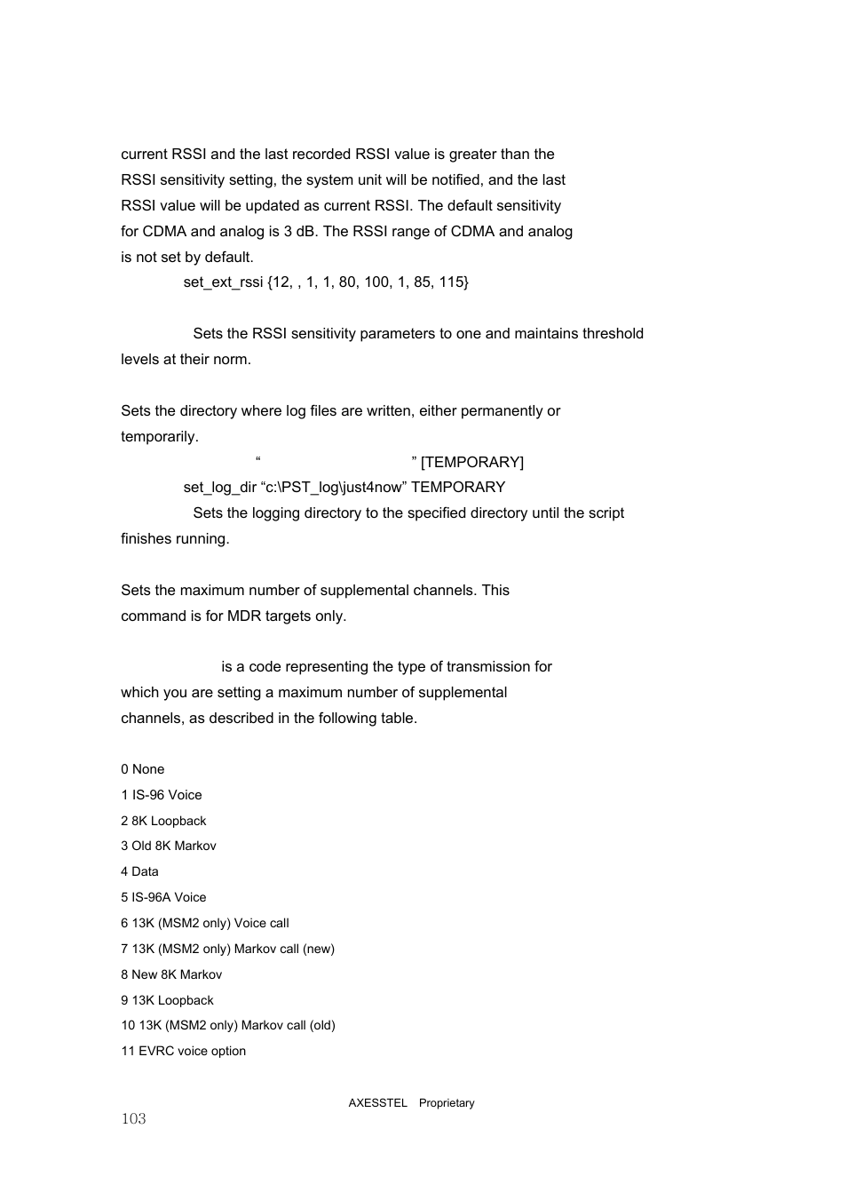 Set_log_dir, Set_max_fwd_mux | Axesstel PST User Manual | Page 103 / 133