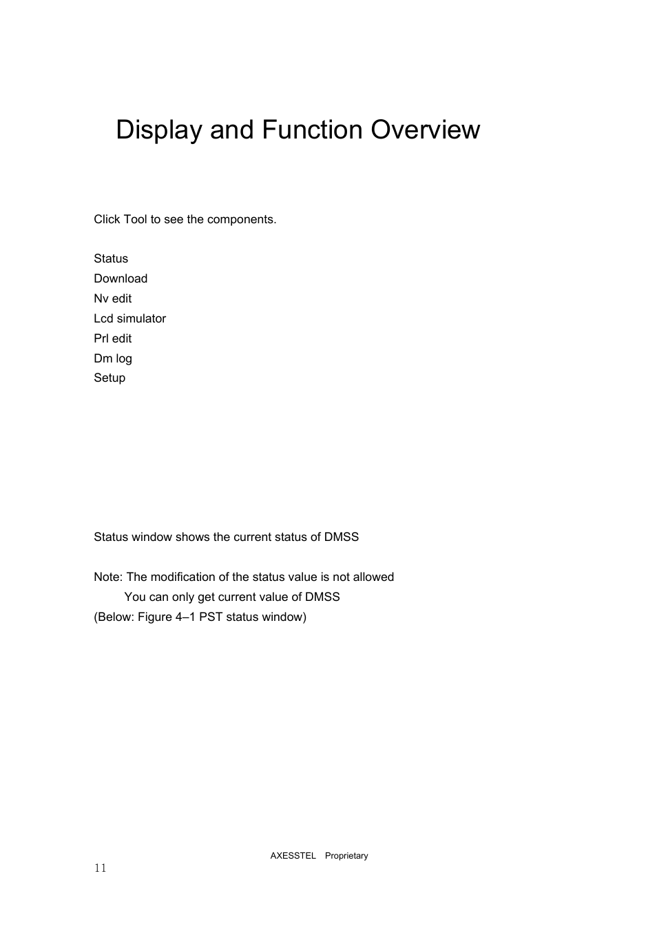 4display and function overview, 1 status | Axesstel PST User Manual | Page 11 / 133