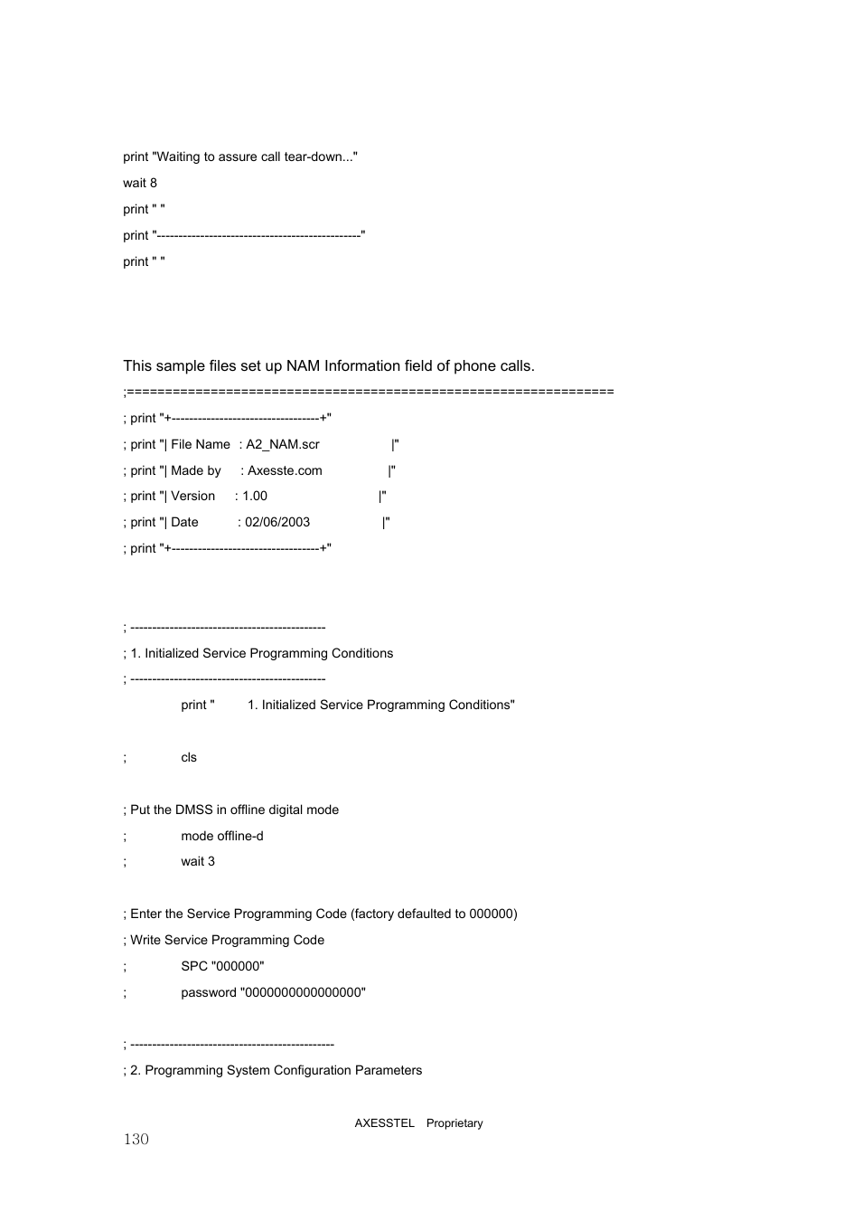Nam programming scripts, Axesstel software user's guide contents | Axesstel PST User Manual | Page 130 / 133