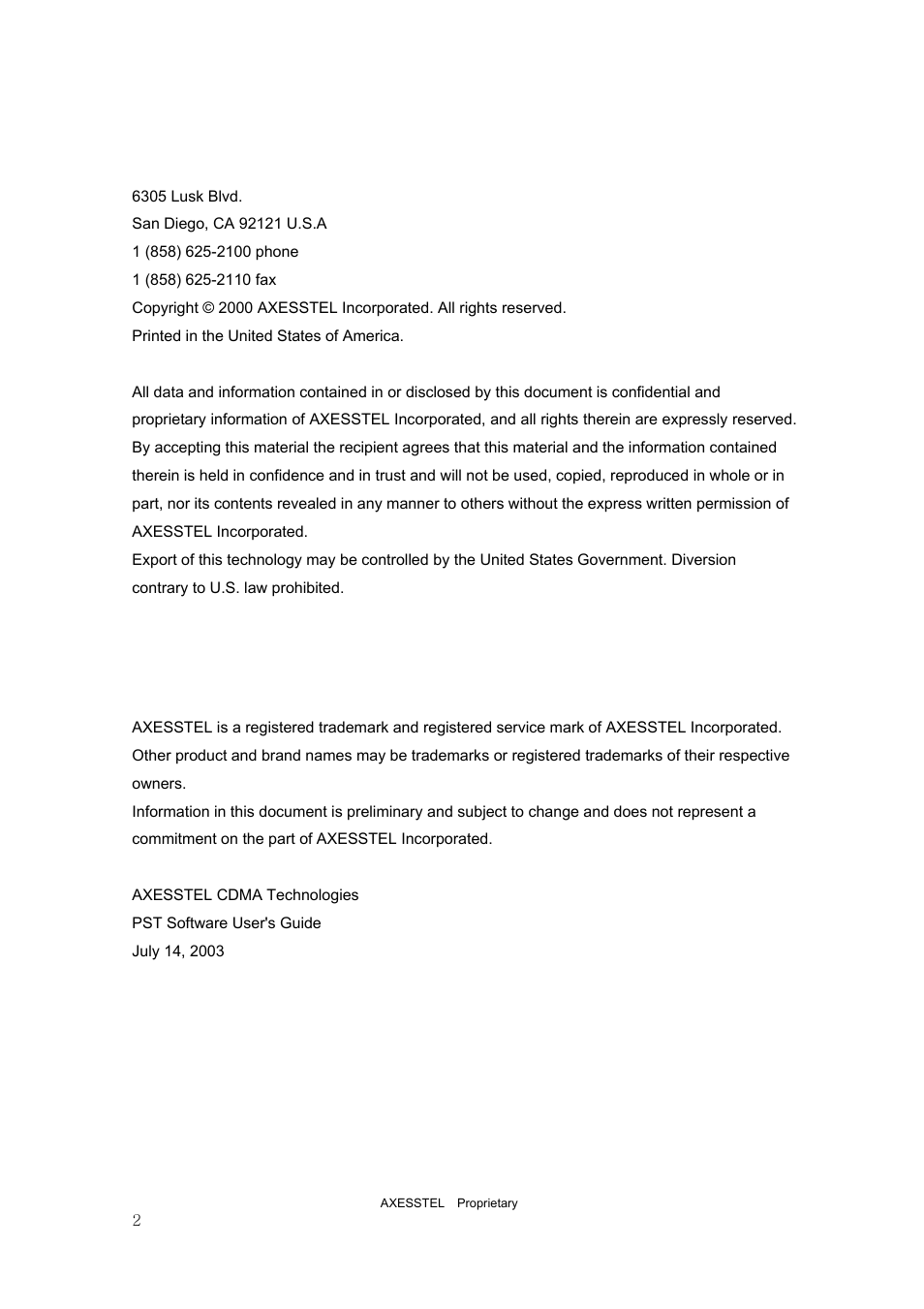 Axesstel PST User Manual | Page 2 / 133