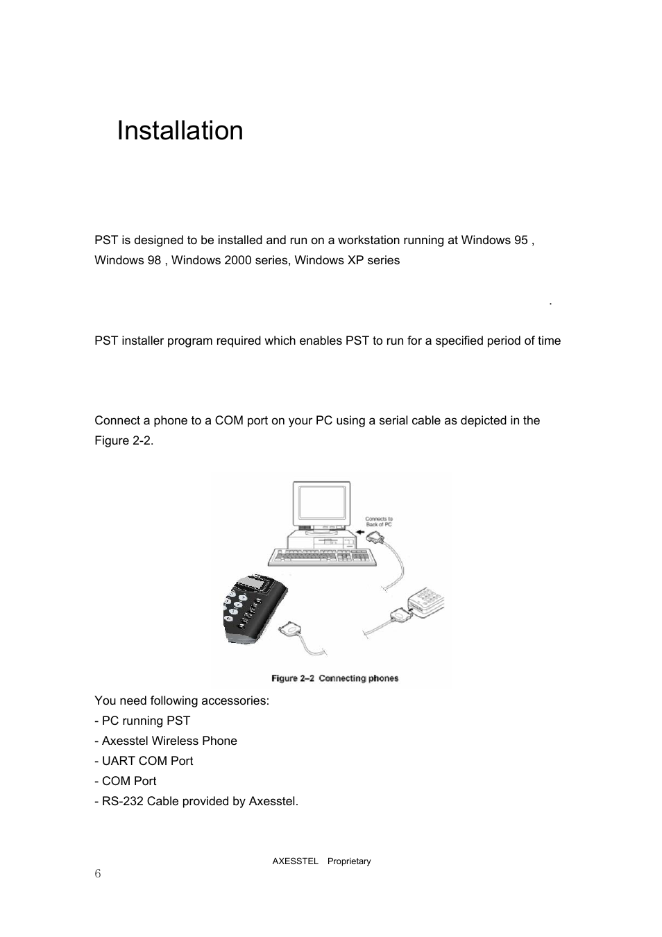 2installation, 1 required hardware and software, 2 physical connectivity | Axesstel PST User Manual | Page 6 / 133