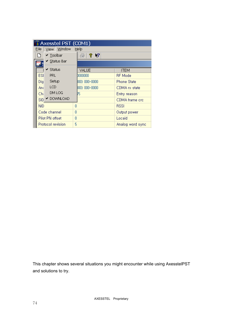 5 troubleshooting | Axesstel PST User Manual | Page 74 / 133