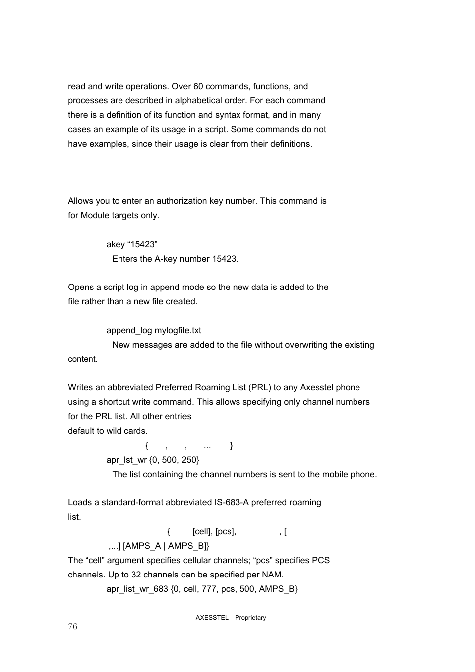 Script commands | Axesstel PST User Manual | Page 76 / 133