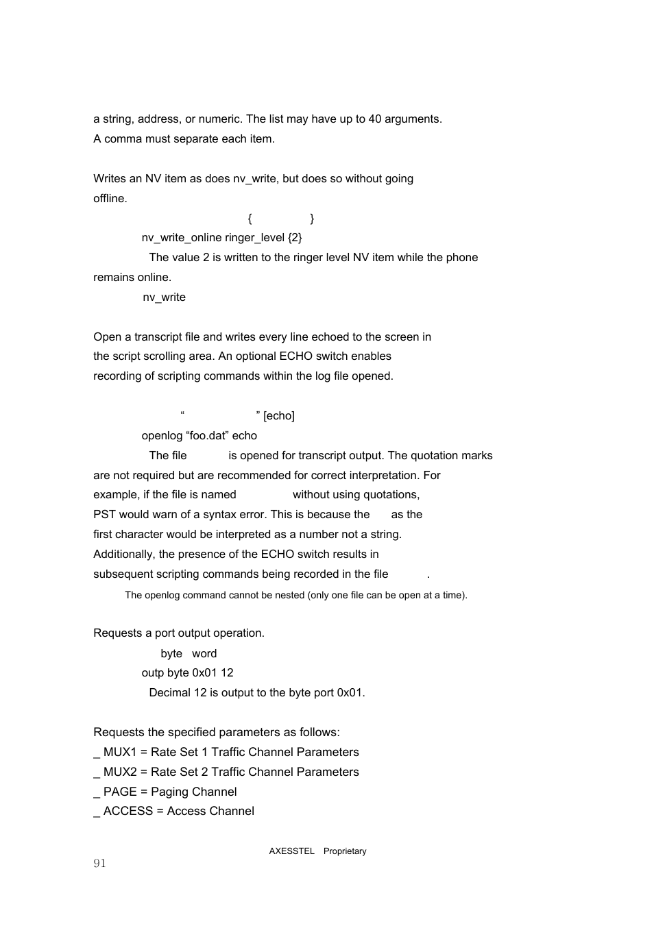 Nv_write_online, Openlog, Outp | Parm_get | Axesstel PST User Manual | Page 91 / 133