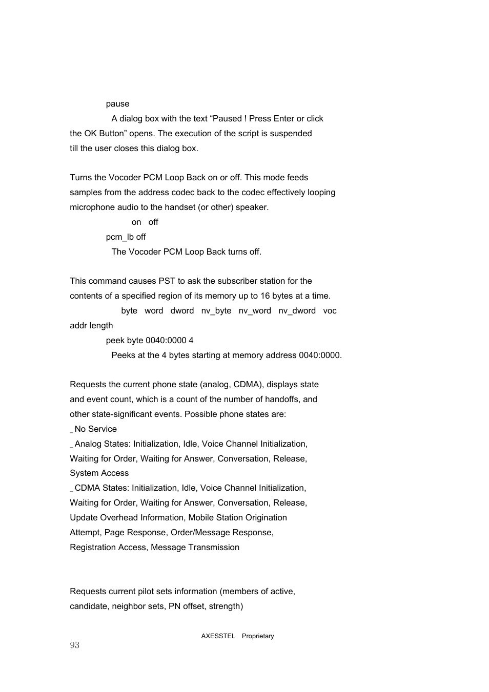 Pcm_lb, Peek, Phone_state | Pilot_sets | Axesstel PST User Manual | Page 93 / 133
