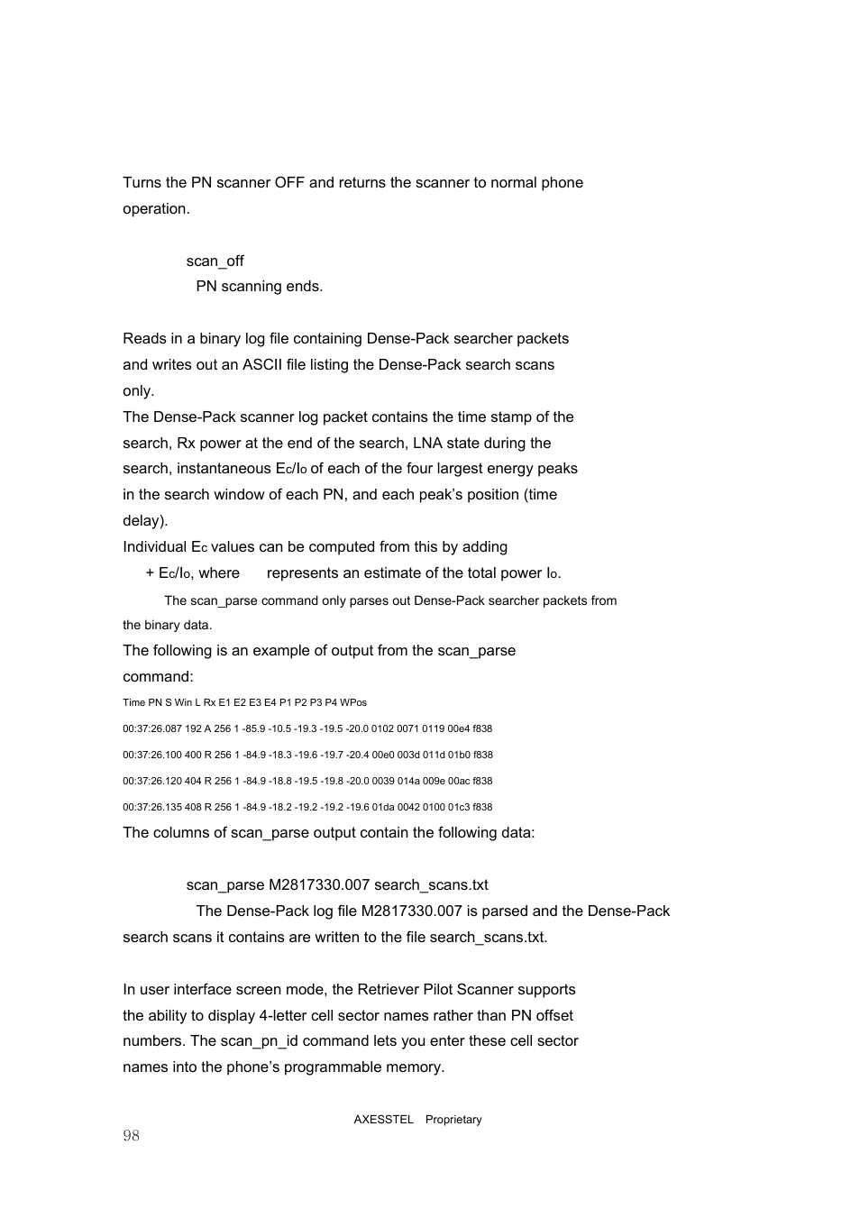 Scan_off, Scan_parse, Scan_pn_id | Axesstel PST User Manual | Page 98 / 133