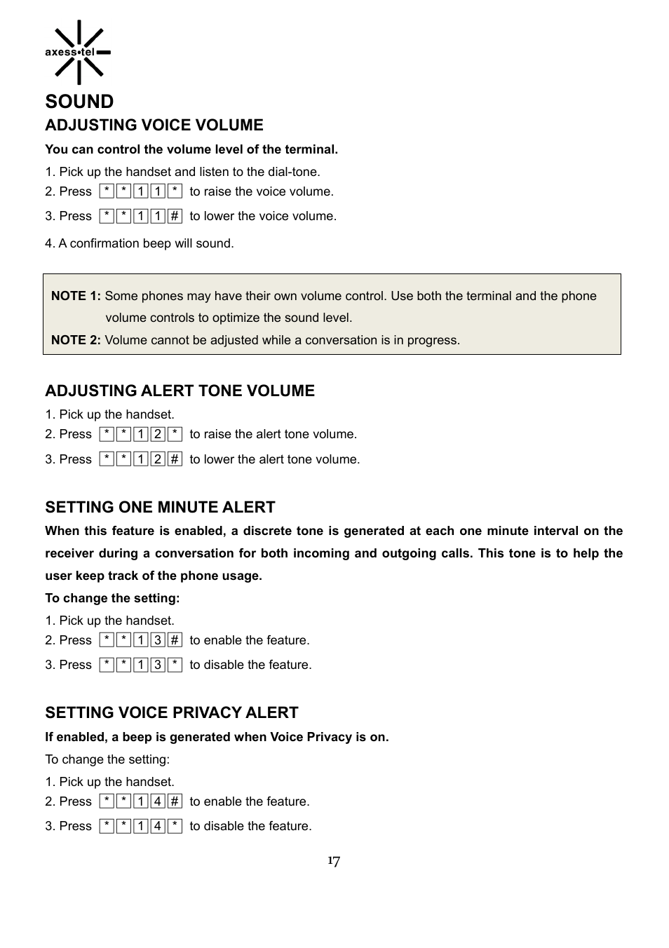 Sound | Axesstel TX240G User Manual | Page 17 / 28