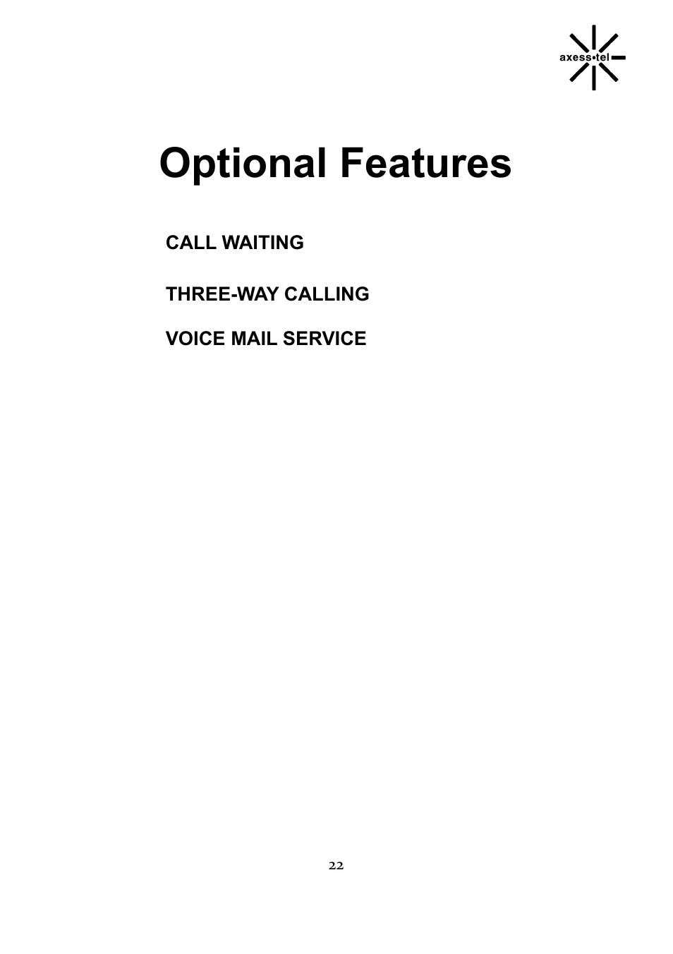 Optional features | Axesstel TX240G User Manual | Page 22 / 28