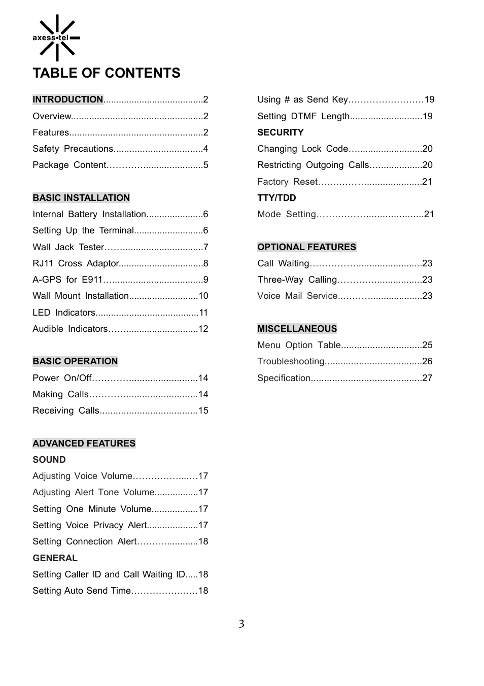 Axesstel TX240G User Manual | Page 3 / 28