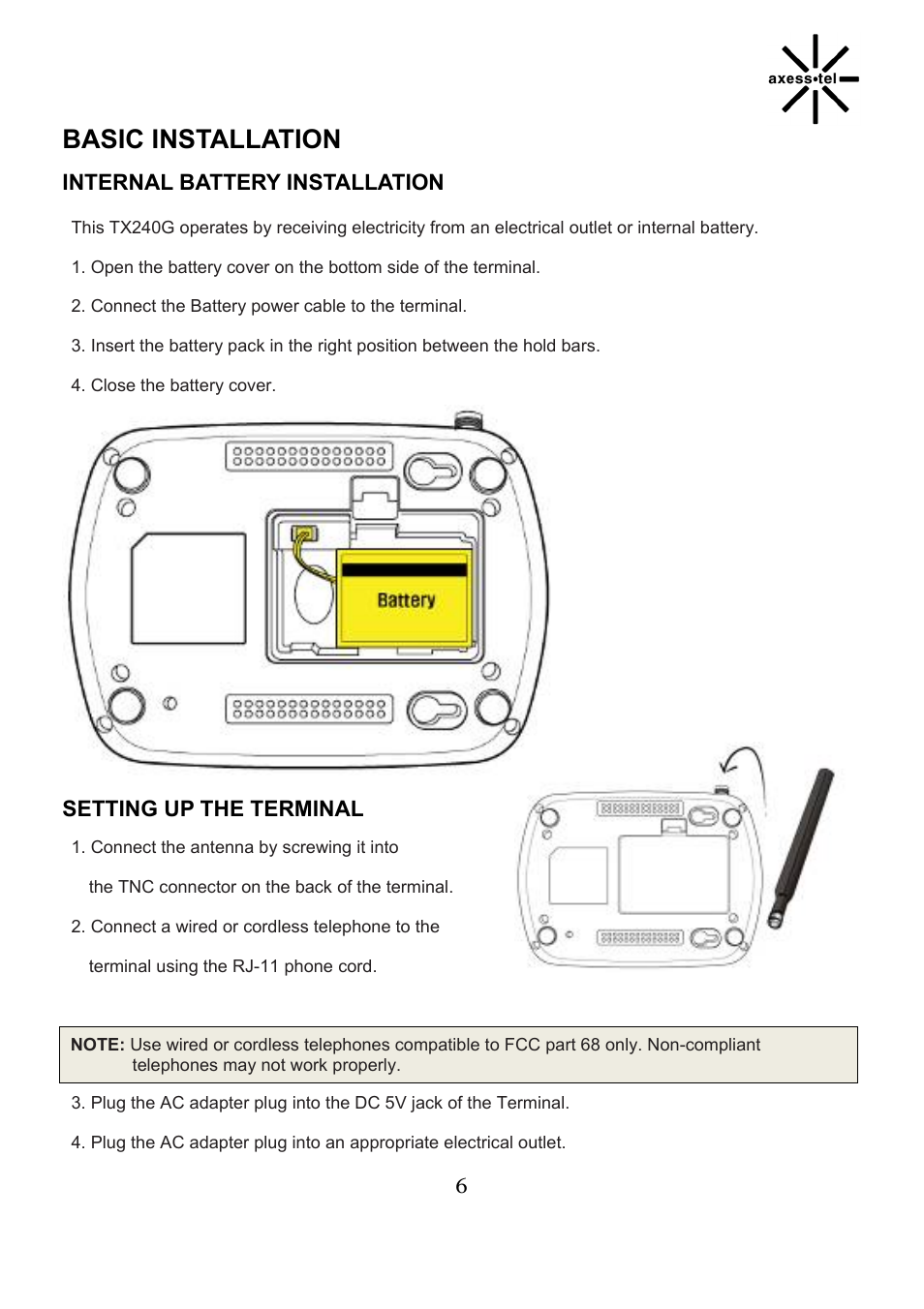 Basic installation | Axesstel TX240G User Manual | Page 6 / 28