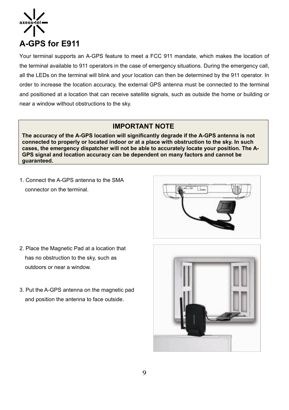 A-gps for e911 | Axesstel TX240G User Manual | Page 9 / 28