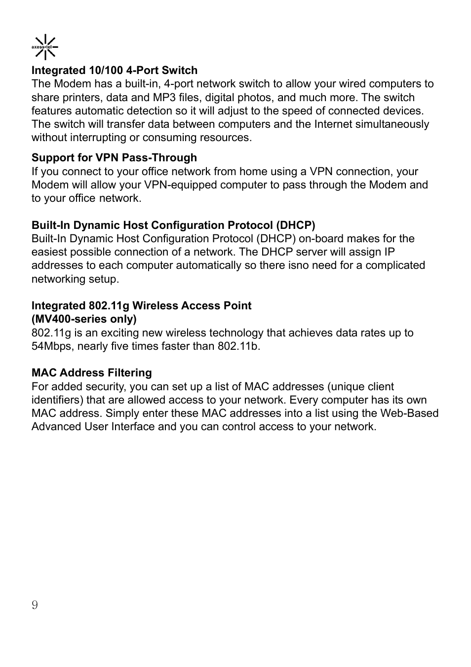 Axesstel MV400 User Manual | Page 10 / 58
