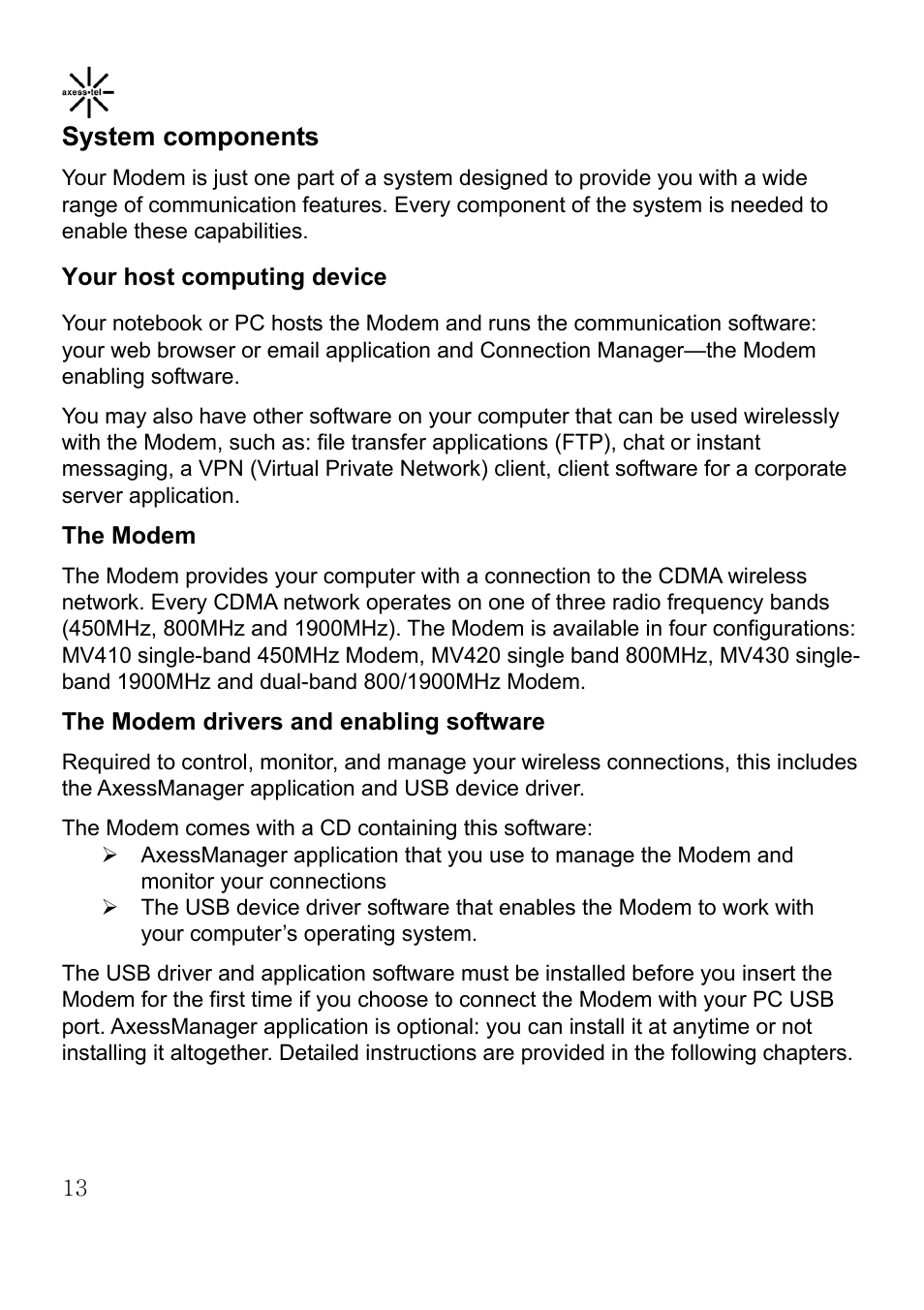 System components | Axesstel MV400 User Manual | Page 14 / 58