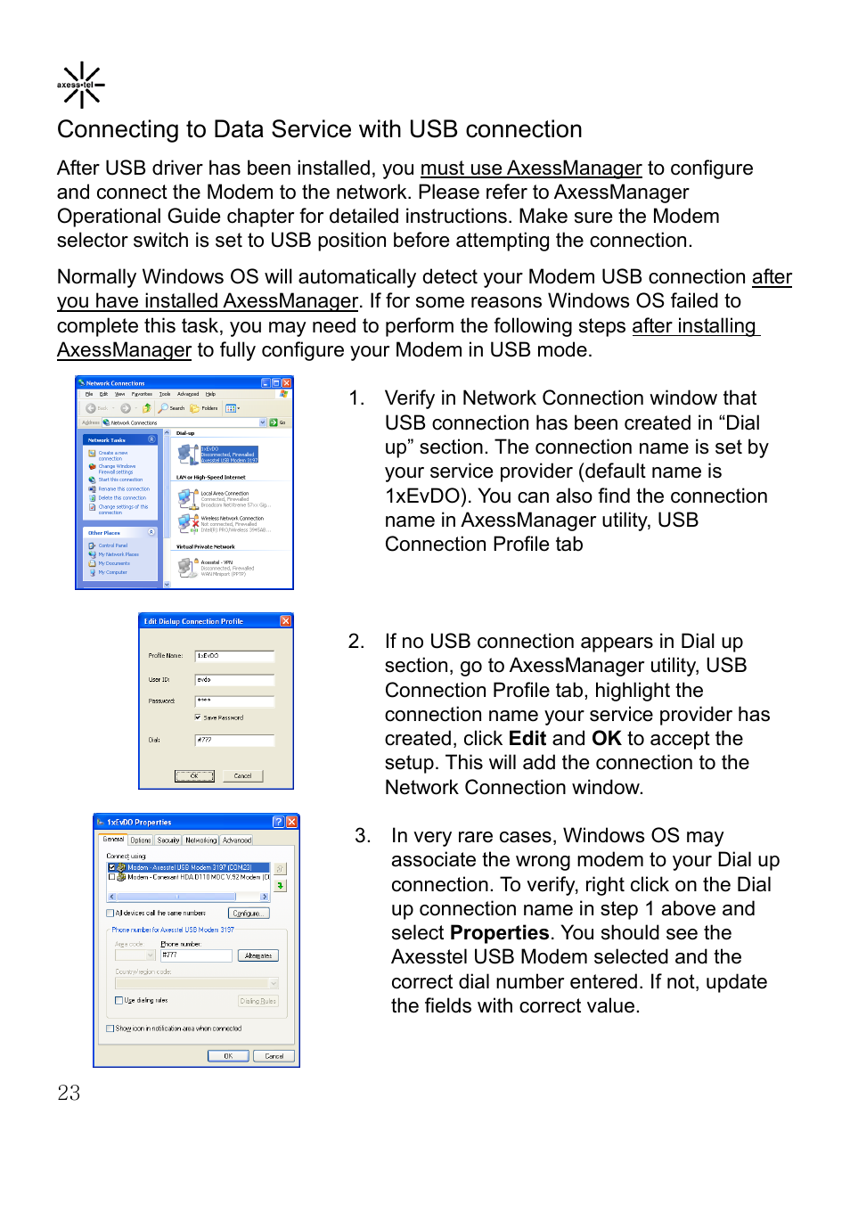 Connecting to data service with usb connection | Axesstel MV400 User Manual | Page 24 / 58