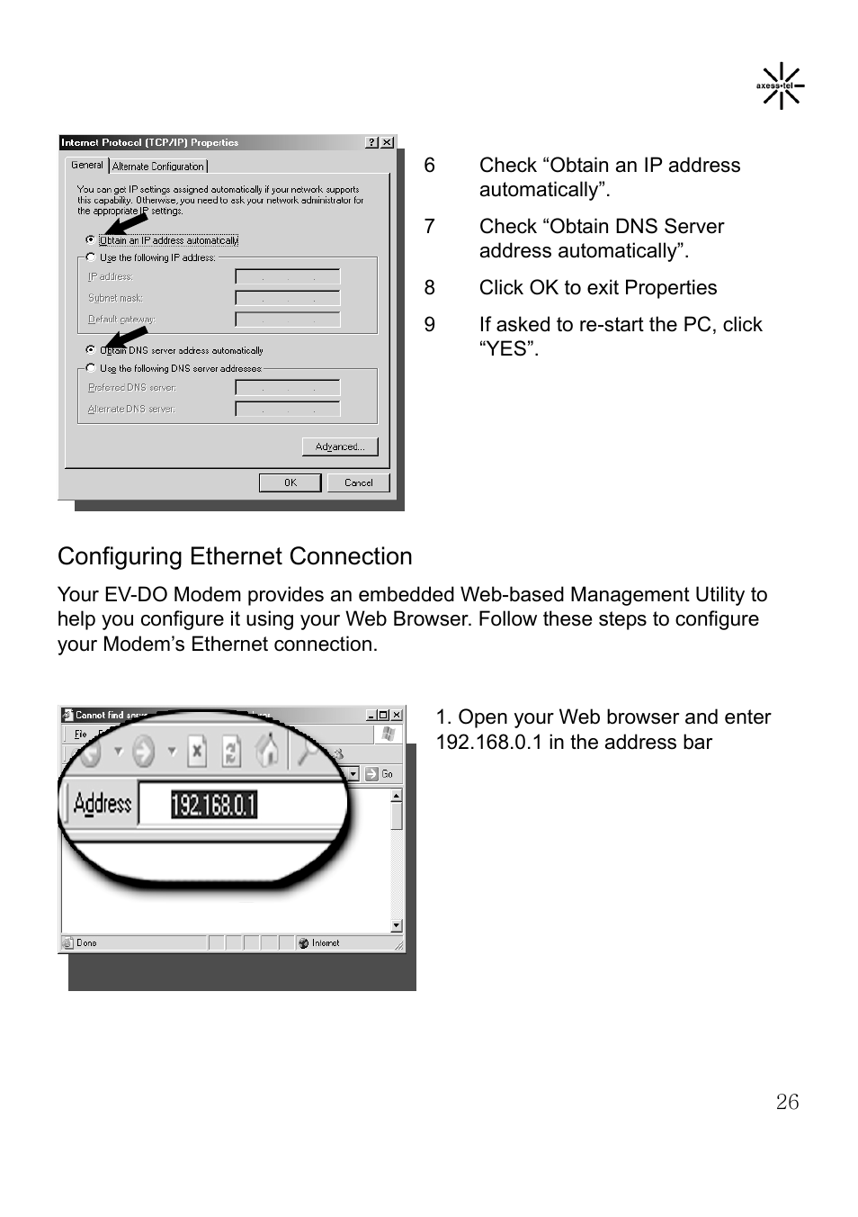 Configuring ethernet connection | Axesstel MV400 User Manual | Page 27 / 58