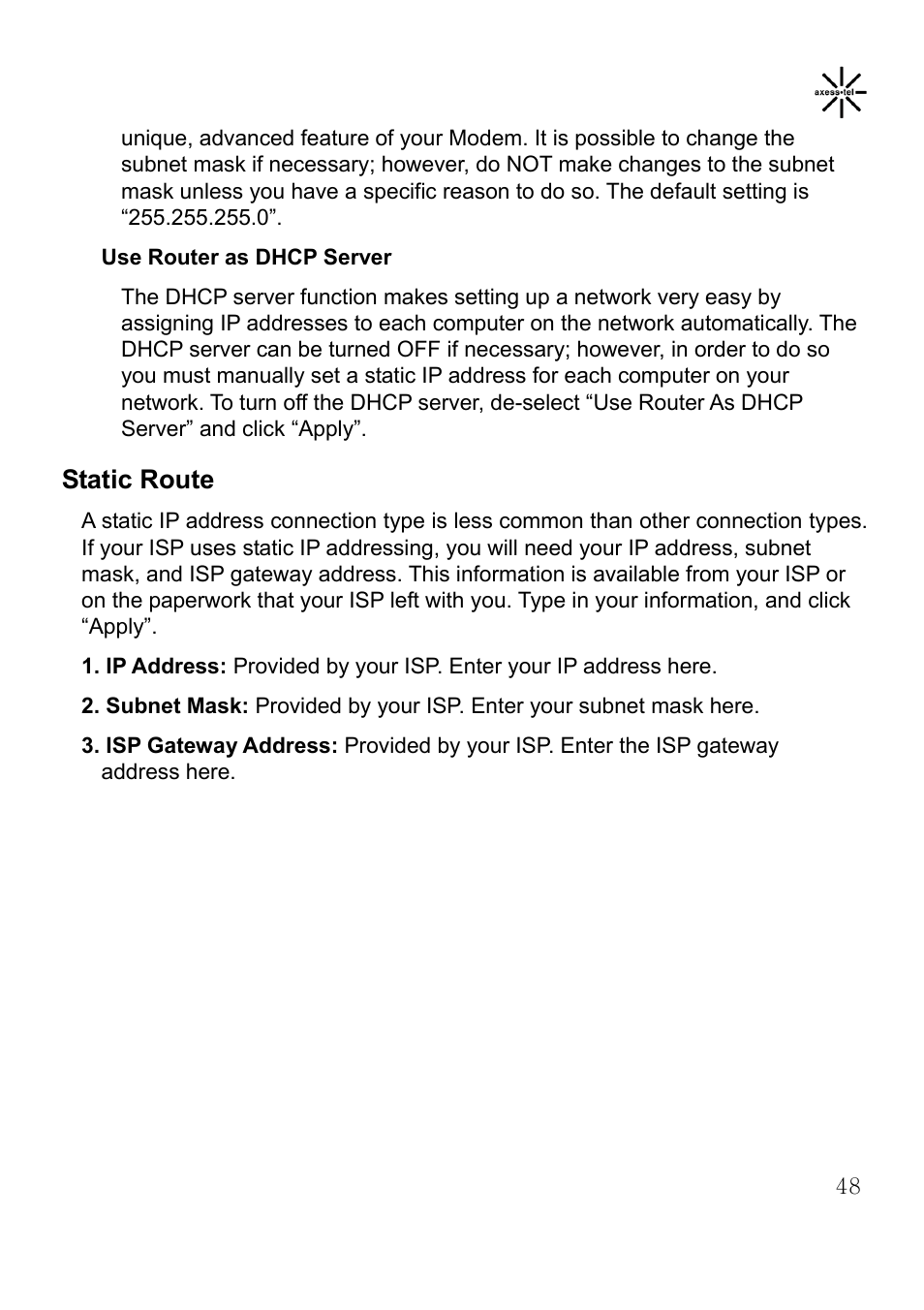 Static route | Axesstel MV400 User Manual | Page 49 / 58