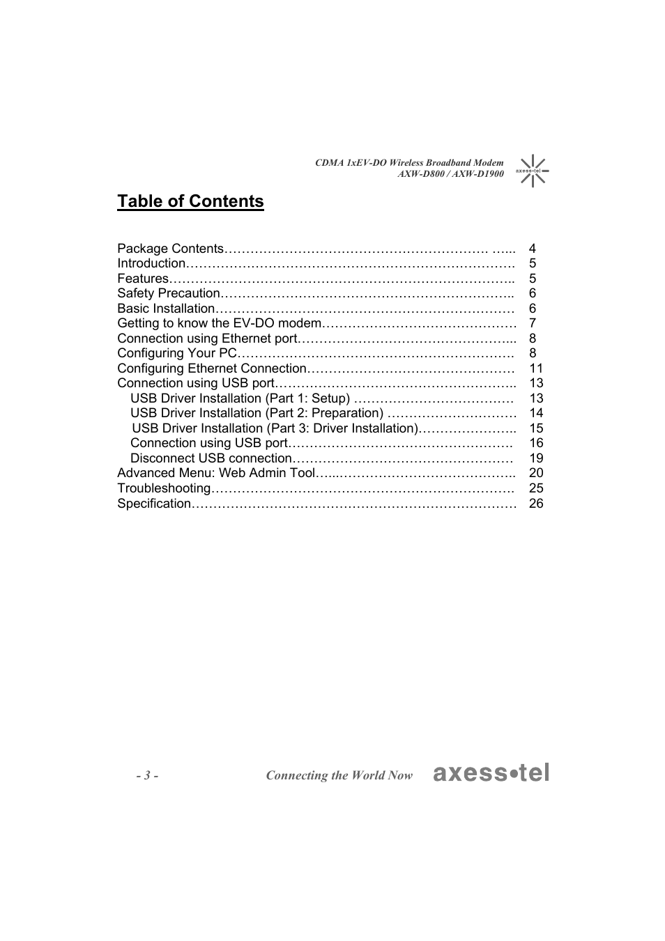 Axesstel AXW-D1900 User Manual | Page 3 / 26