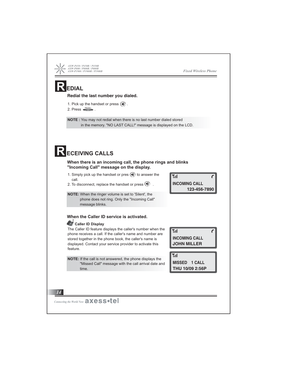 Edial, Eceiving calls | Axesstel P1900B User Manual | Page 15 / 43