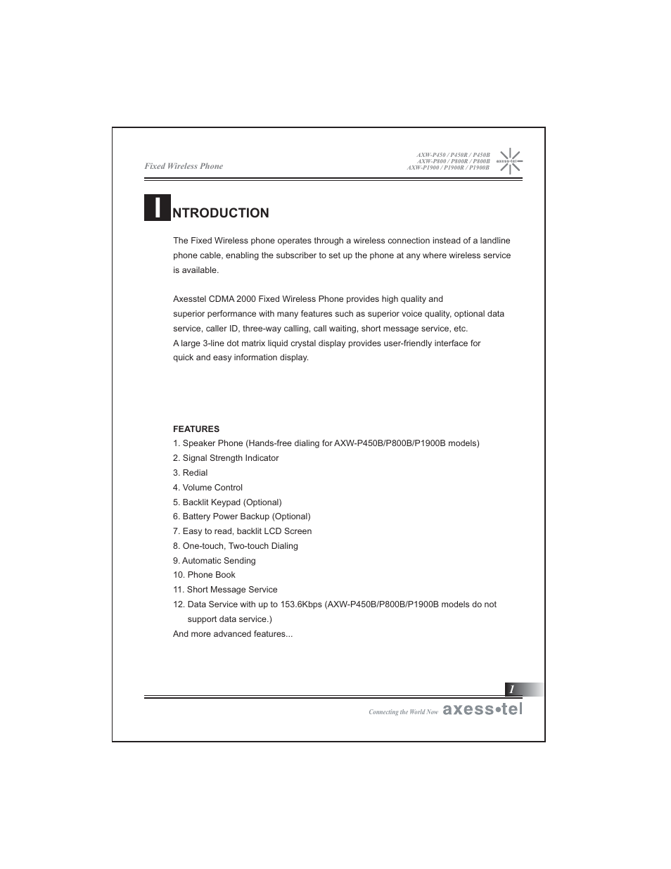 Ntroduction | Axesstel P1900B User Manual | Page 2 / 43