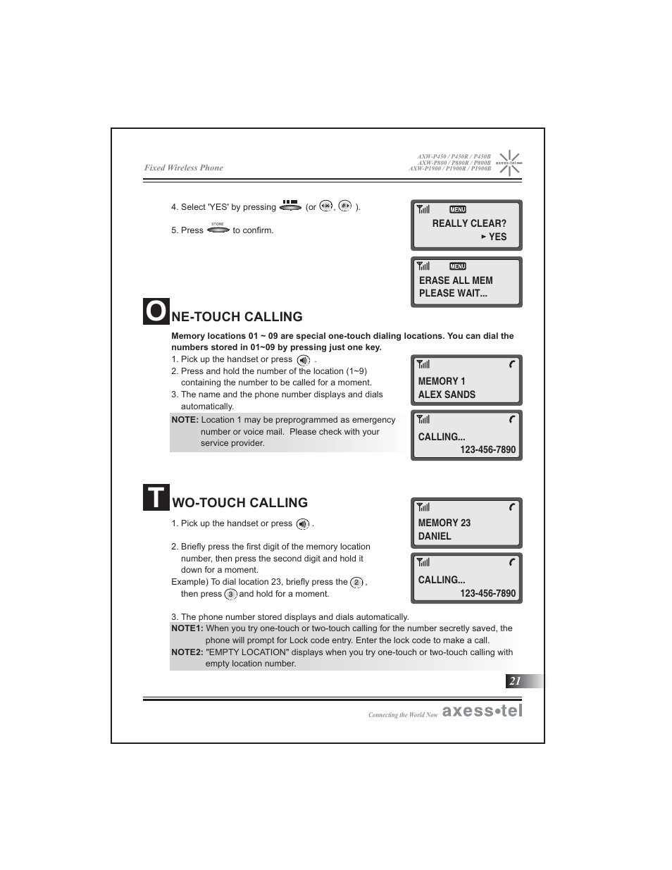 Ne-touch calling wo-touch calling | Axesstel P1900B User Manual | Page 22 / 43