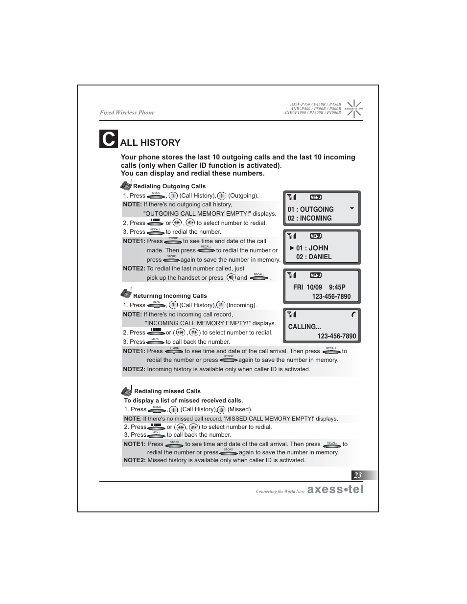 All history | Axesstel P1900B User Manual | Page 24 / 43
