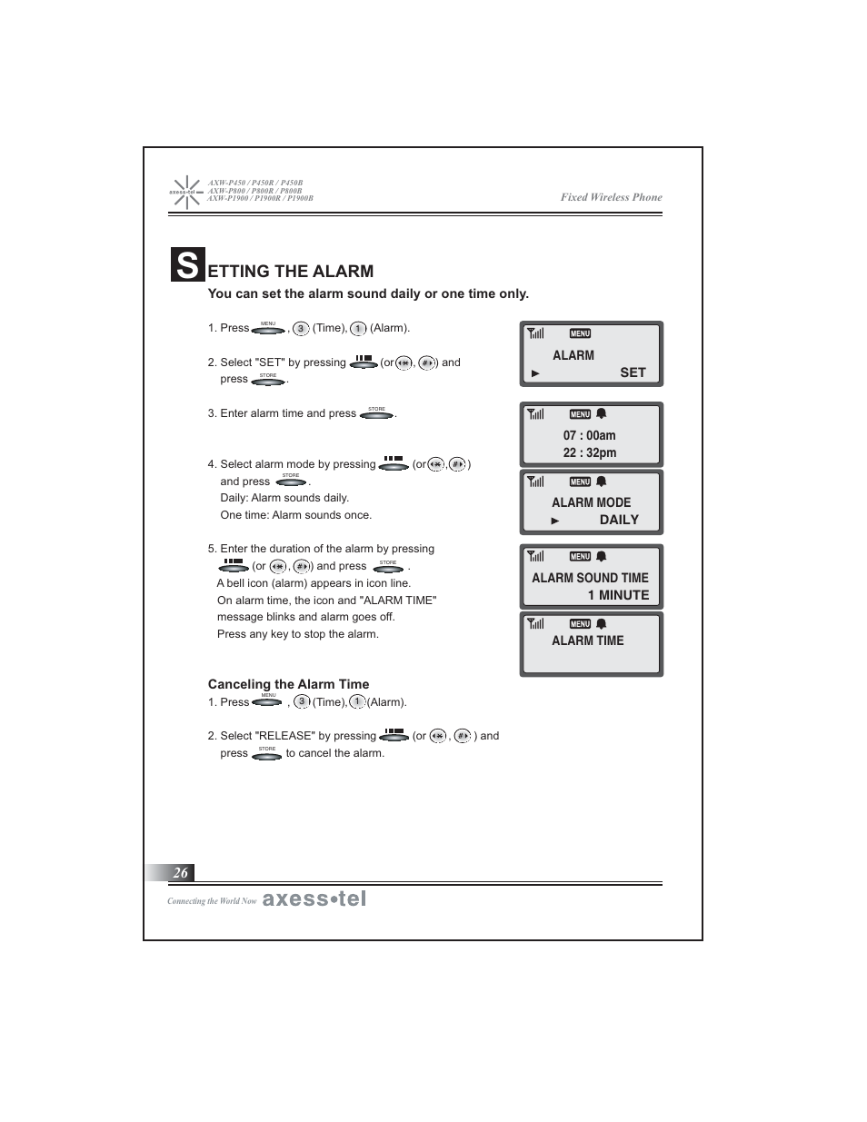 Etting the alarm | Axesstel P1900B User Manual | Page 27 / 43
