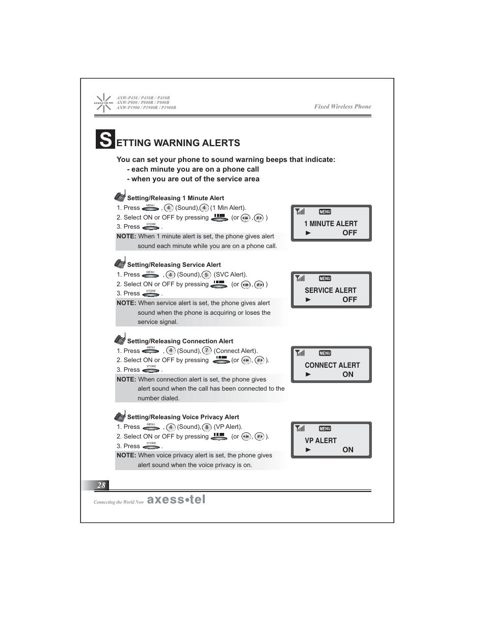 Etting warning alerts | Axesstel P1900B User Manual | Page 29 / 43