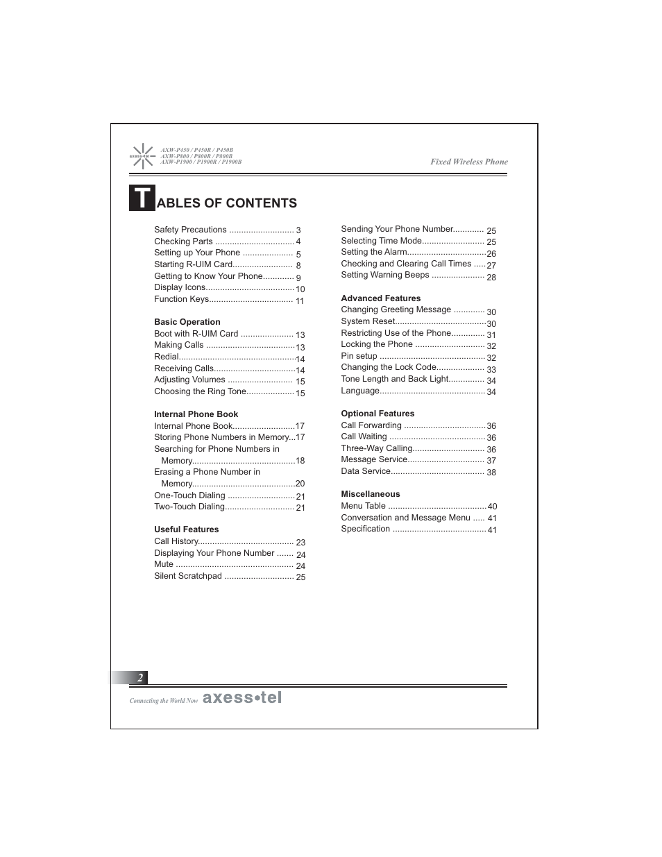 Ables of contents | Axesstel P1900B User Manual | Page 3 / 43