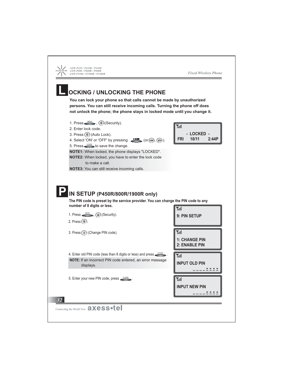 Ocking / unlocking the phone | Axesstel P1900B User Manual | Page 33 / 43