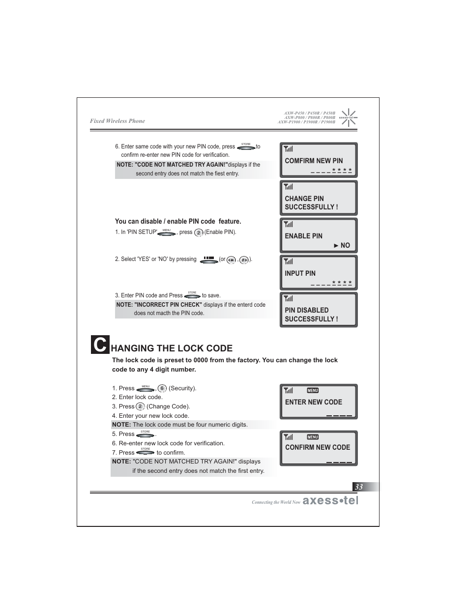 Hanging the lock code | Axesstel P1900B User Manual | Page 34 / 43