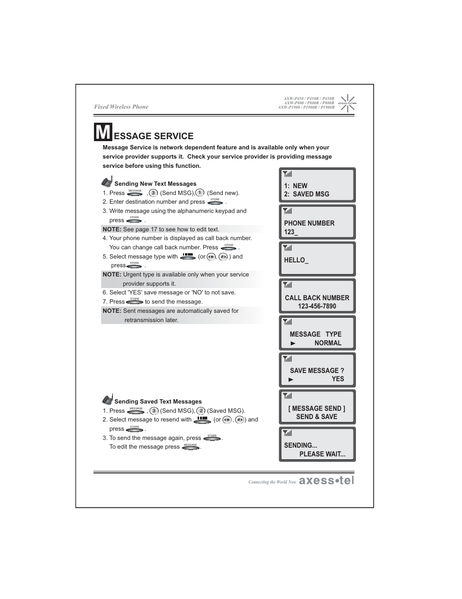 Essage service | Axesstel P1900B User Manual | Page 38 / 43