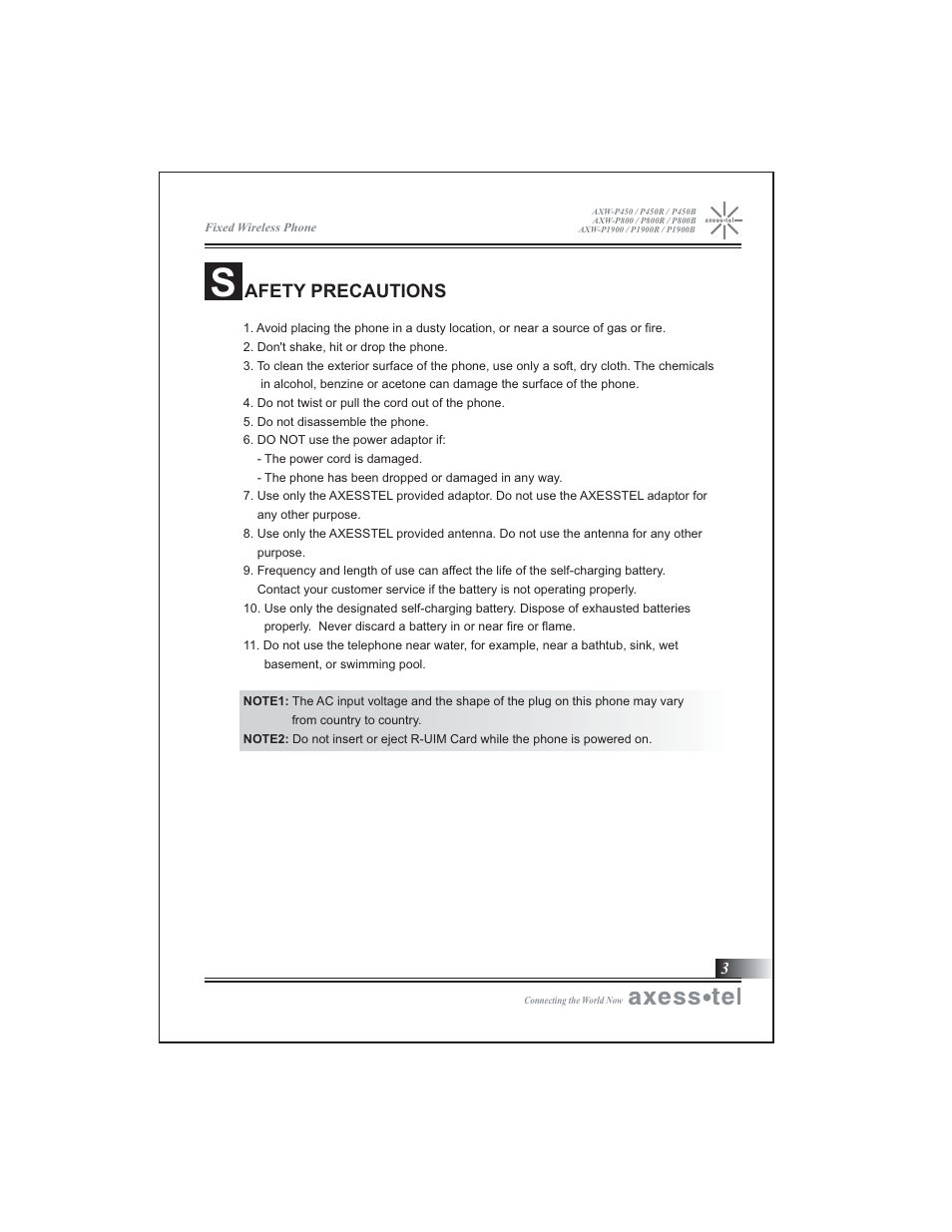 Afety precautions | Axesstel P1900B User Manual | Page 4 / 43