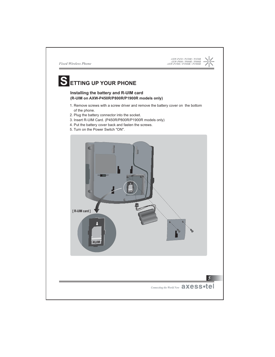 Etting up your phone | Axesstel P1900B User Manual | Page 6 / 43