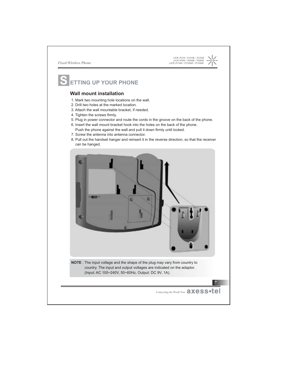 Etting up your phone | Axesstel P1900B User Manual | Page 8 / 43