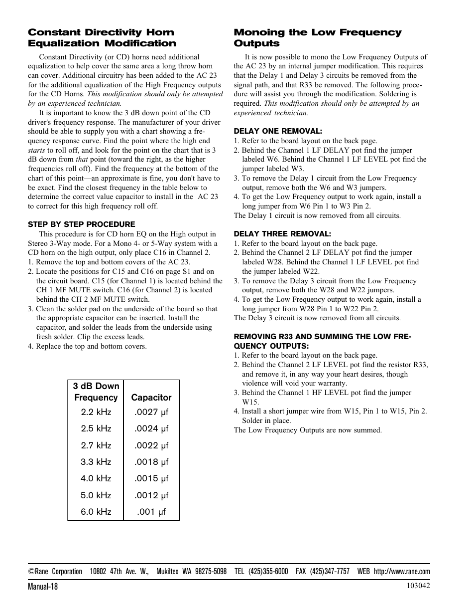 Rane AC 23 (1993 version) User Manual | Page 18 / 18