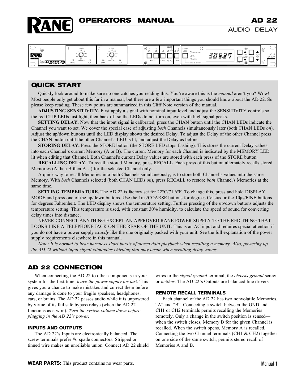 Rane AD 22 User Manual | 4 pages