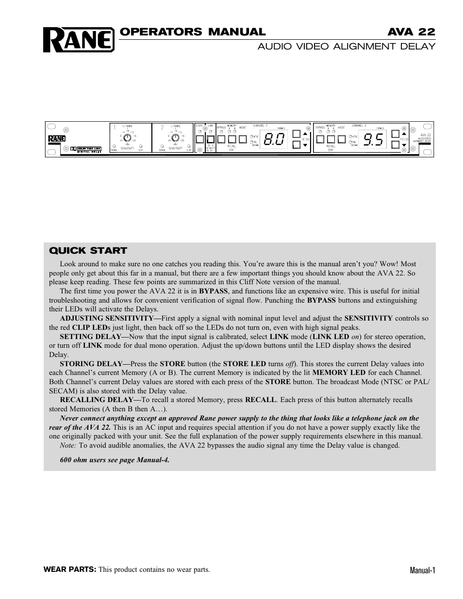 Rane AVA 22 1995 version User Manual | 6 pages