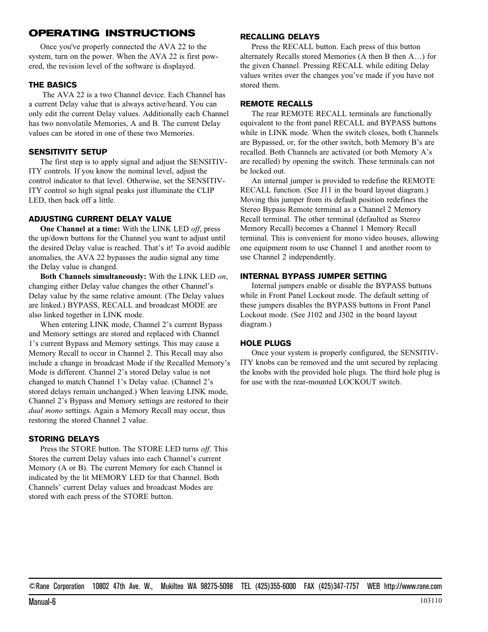 Rane AVA 22 1995 version User Manual | Page 6 / 6