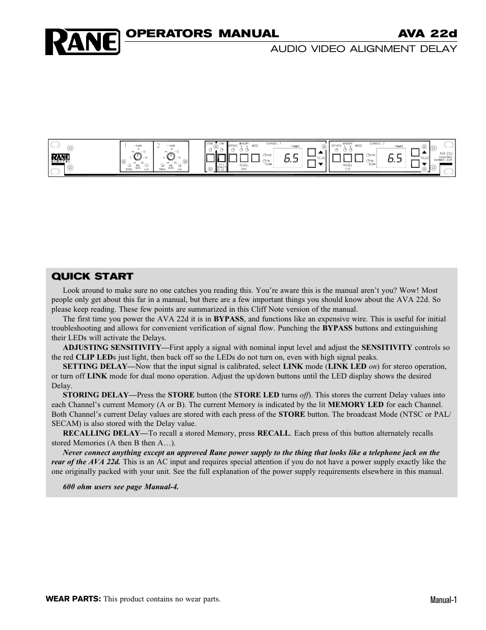 Rane AVA 22D 2000 version User Manual | 6 pages