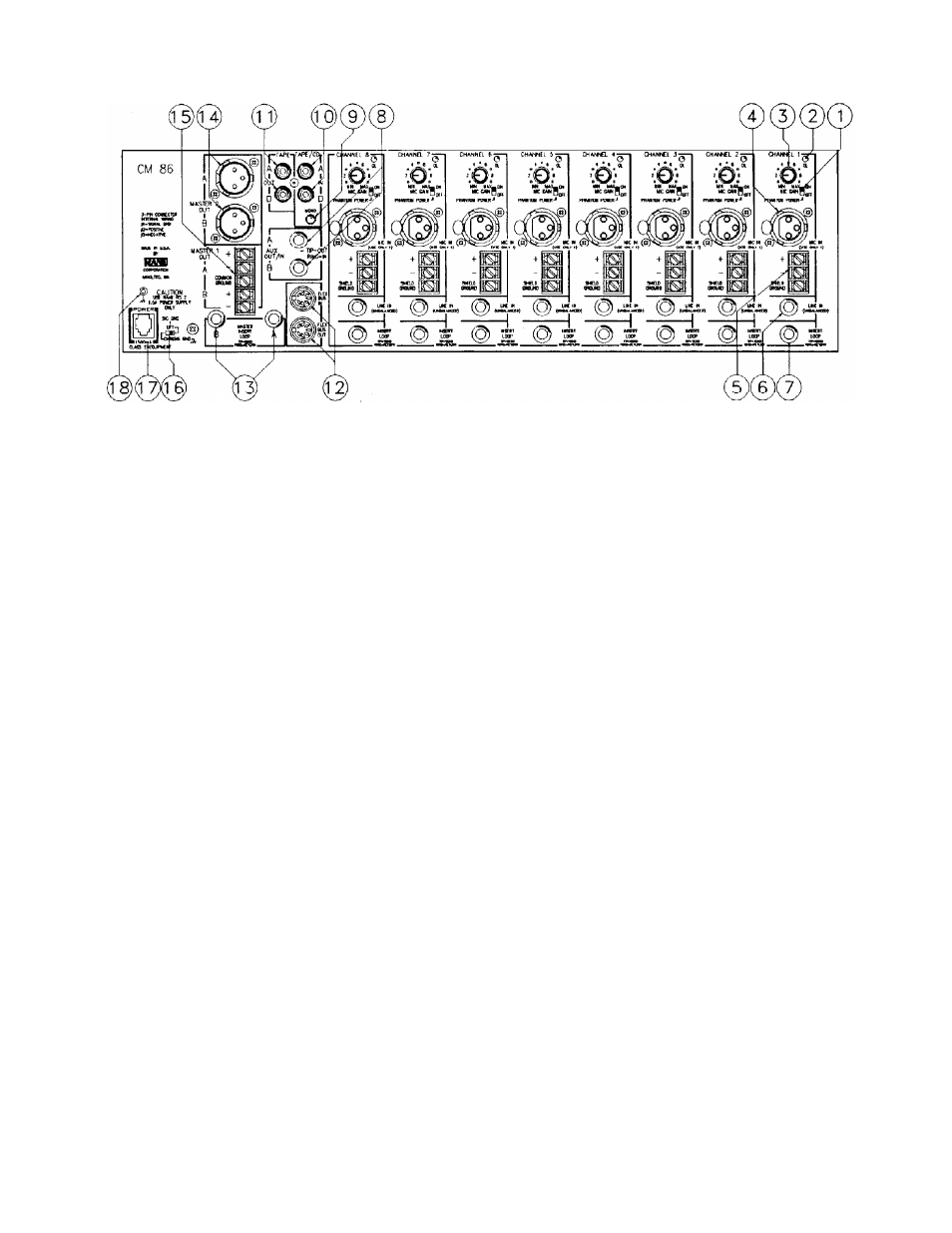 Rear panel description | Rane CM 86 User Manual | Page 3 / 4