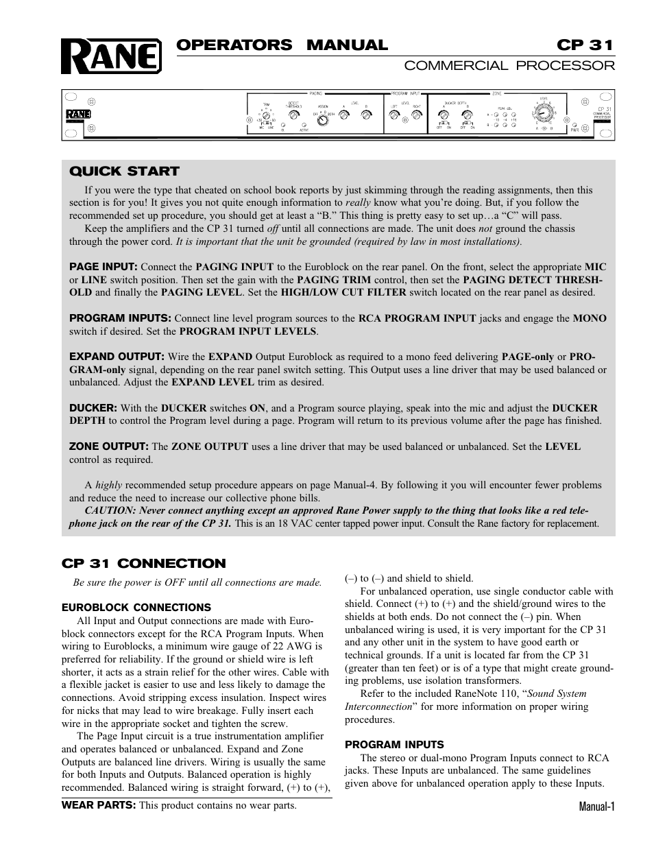 Rane CP 31 User Manual | 4 pages