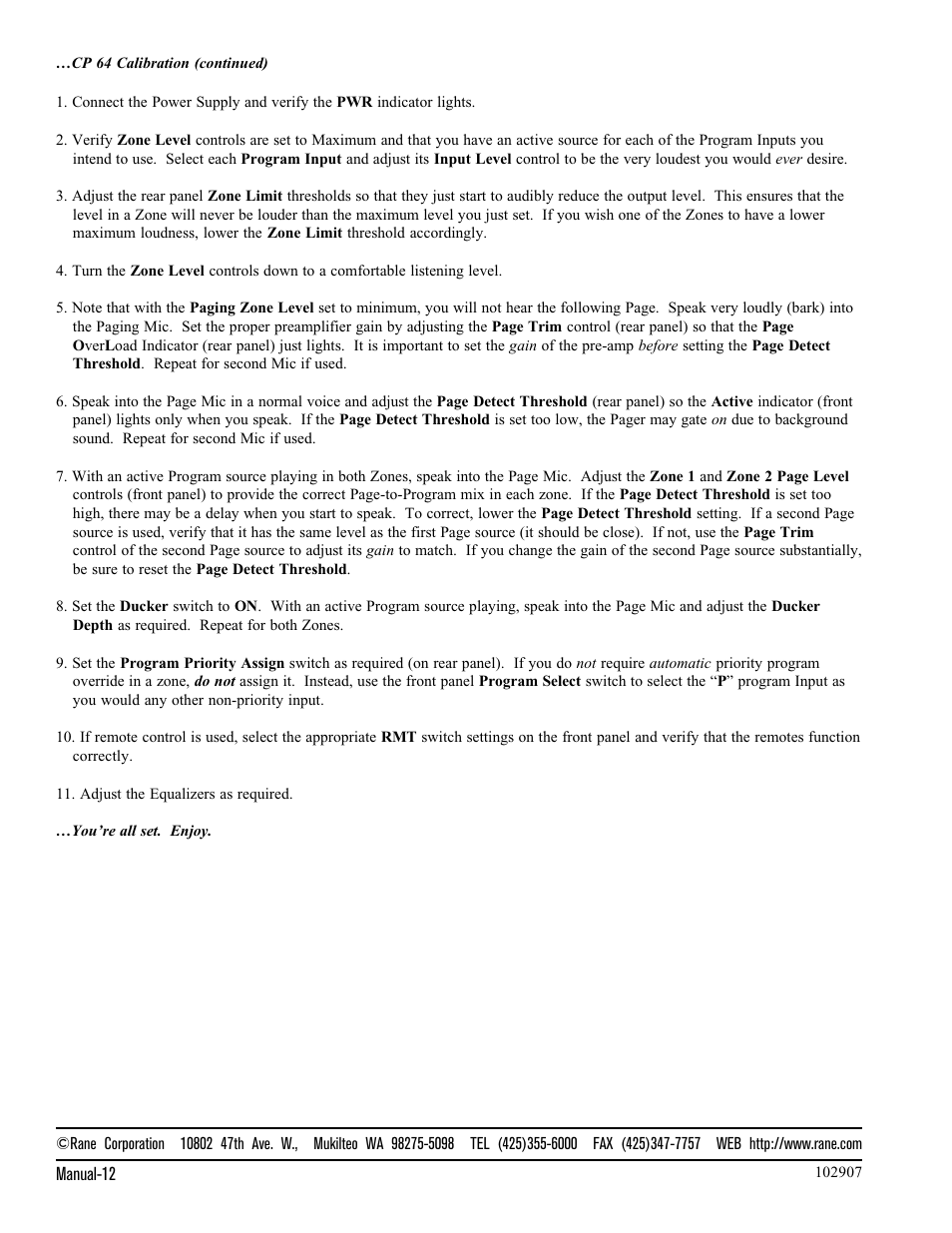 Rane CP 64 (1999-2004 version) User Manual | Page 12 / 12