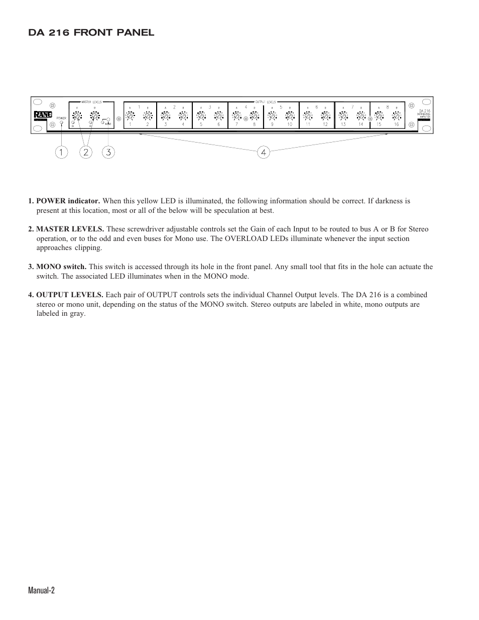Rane DA 216 (1996 version) User Manual | Page 2 / 4