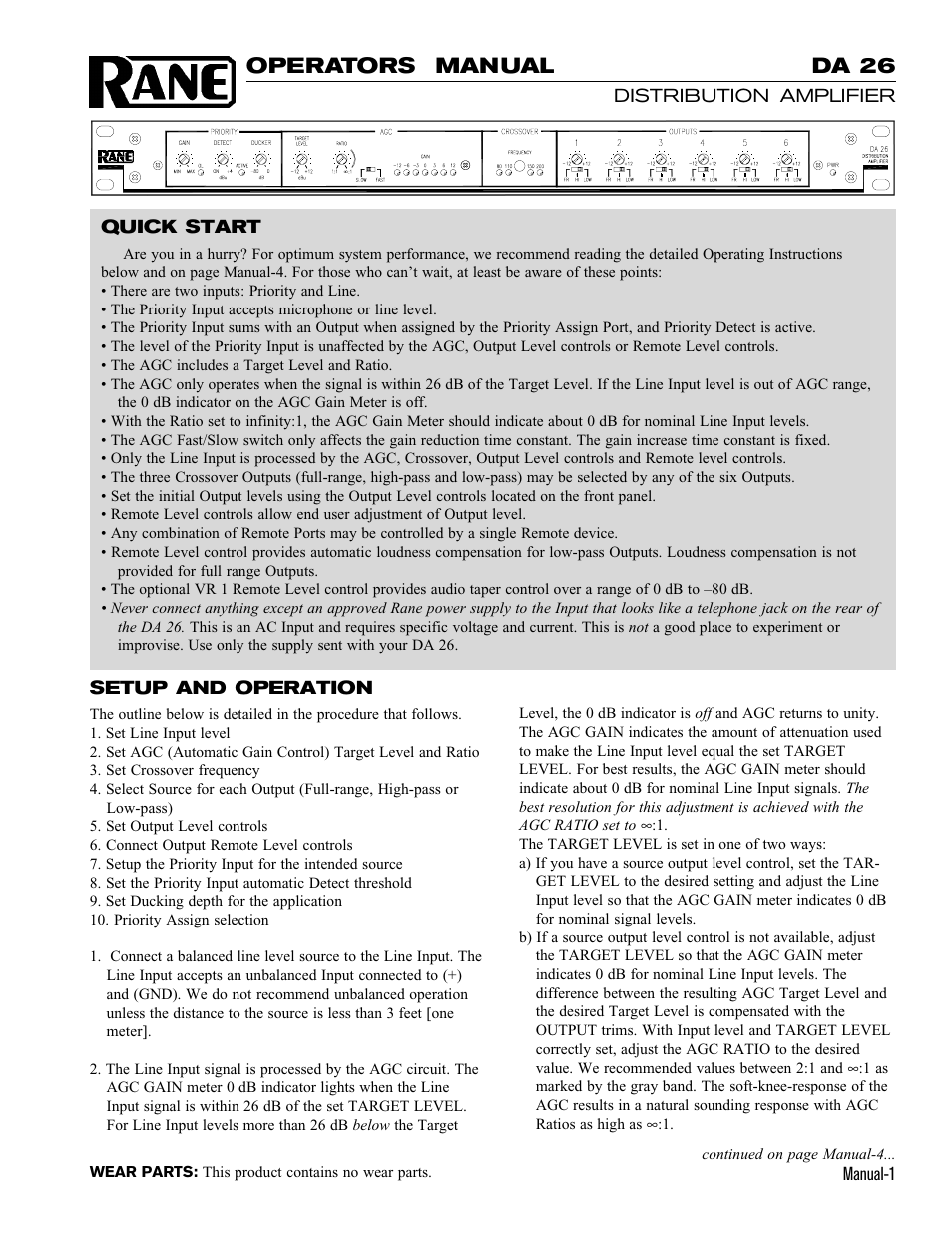 Rane DA 26 (2001 version) User Manual | 4 pages