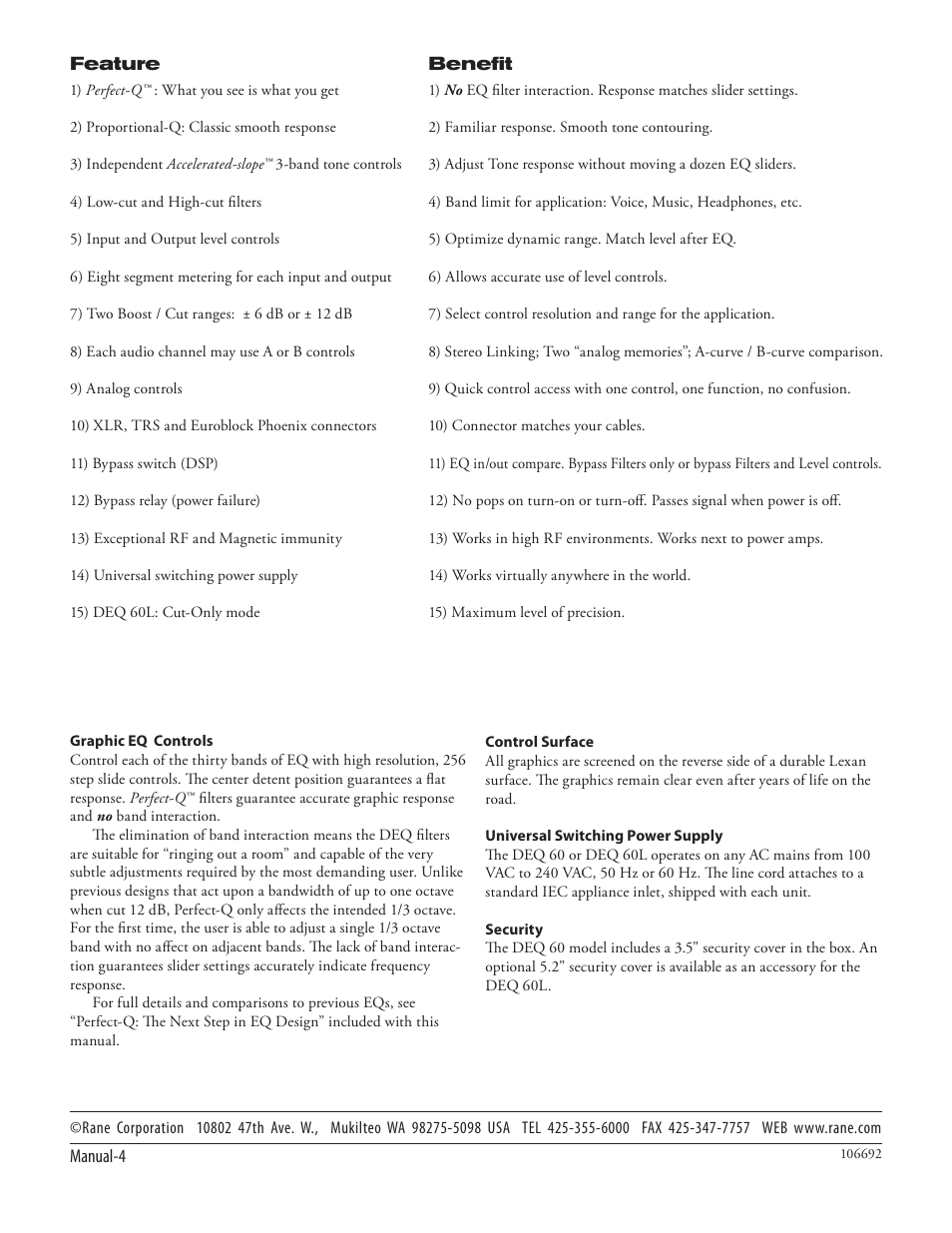 Rane DEQ 60 User Manual | Page 6 / 6