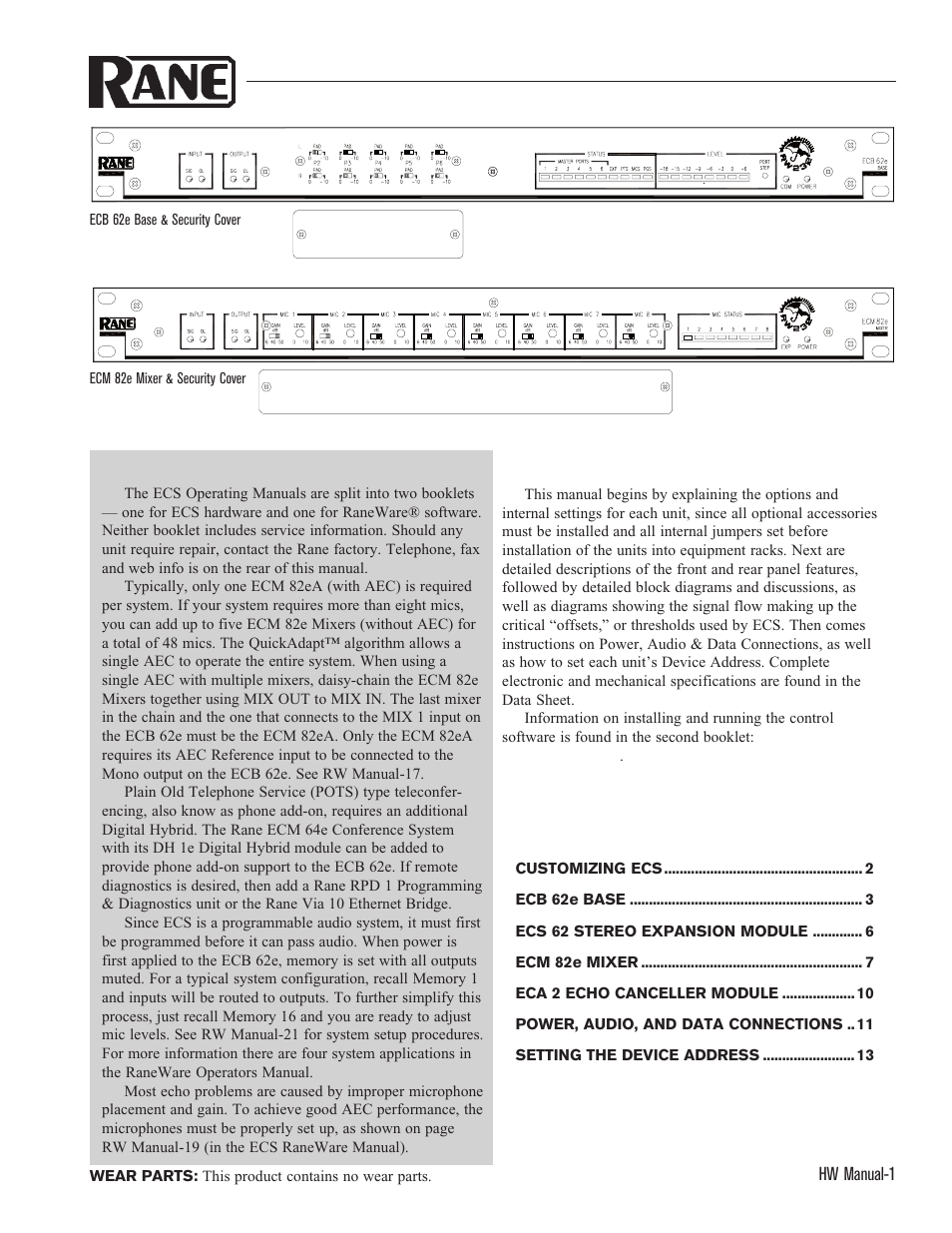 Rane ECS Hardware (ECB 62e and ECM 82e) User Manual | 14 pages